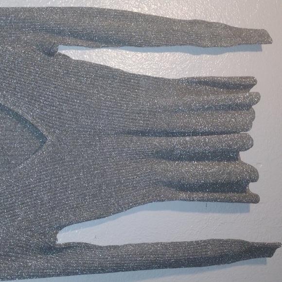 Veronica Beard Esmeralda V Neck Silver Metallic Pullover Ribbed Top S - Picture 3 of 6